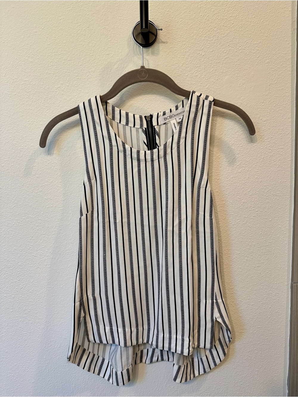 BCBGeneration Black and White Vertical Stripe Sleeveless Tank